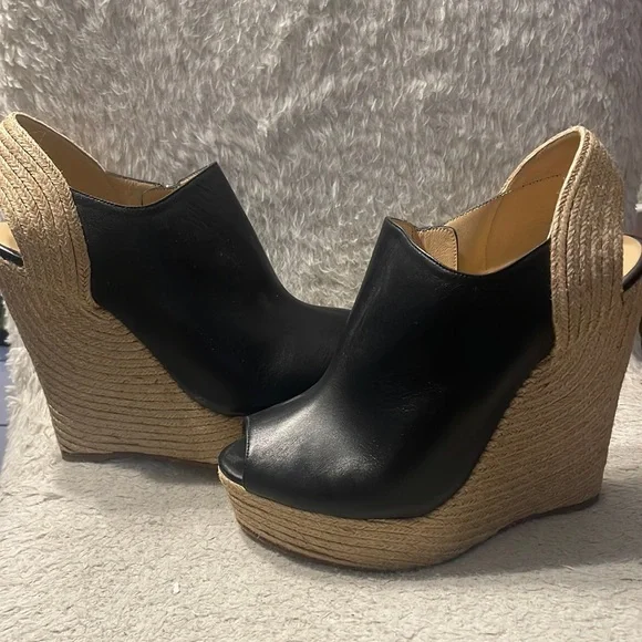Gucci Black ‘Tiffany’ Peep Toe Espadrille Wedge Sandals size 38.5 - Picture 2 of 10